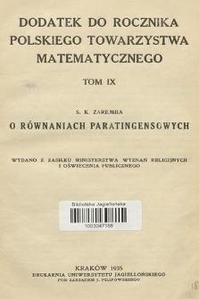 Dodatek do Rocznika Polskiego Towarzystwa Matematycznego. T.9, 1935