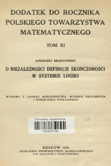 Dodatek do Rocznika Polskiego Towarzystwa Matematycznego. T.11, 1938