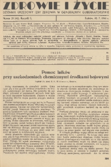 Zdrowie i Życie : dziennik urzędowy Izby Zdrowia w Generalnym Gubernatorstwie. R. 2, 1941, nr 29