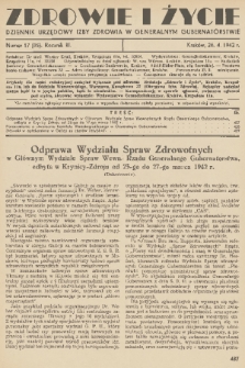 Zdrowie i Życie : dziennik urzędowy Izby Zdrowia w Generalnym Gubernatorstwie. R. 3, 1942, nr 17