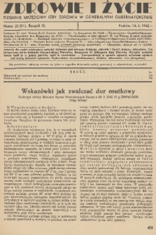 Zdrowie i Życie : dziennik urzędowy Izby Zdrowia w Generalnym Gubernatorstwie. R. 3, 1942, nr 23
