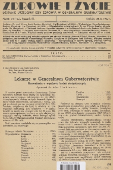 Zdrowie i Życie : dziennik urzędowy Izby Zdrowia w Generalnym Gubernatorstwie. R. 3, 1942, nr 34