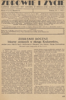 Zdrowie i Życie : dziennik urzędowy Izby Zdrowia w Generalnym Gubernatorstwie. R. 3, 1942, nr 47