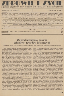 Zdrowie i Życie : dziennik urzędowy Izby Zdrowia w Generalnym Gubernatorstwie. R. 4, 1943, nr 10