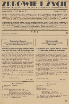 Zdrowie i Życie : dziennik urzędowy Izby Zdrowia w Generalnym Gubernatorstwie. R. 4, 1943, nr 26/27