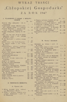 Chłopska Gospodarka : organ Związku Samopomocy Chłopskiej. R. 3, 1947, Wykaz treści