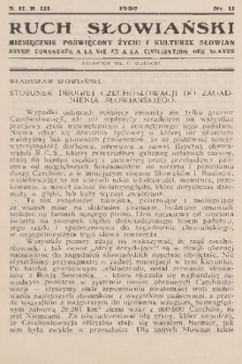 Ruch Słowiański : miesięcznik poświęcony życiu i kulturze Słowian=Revue Consacrée a la vie et a la Civilisation des Slaves. S. 2, R. 3, 1938, nr 11