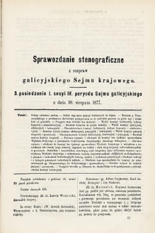 [Kadencja IV, sesja I, pos. 3] Sprawozdanie Stenograficzne z Rozpraw Galicyjskiego Sejmu Krajowego. 3. Posiedzenie I. Sesyi IV. Peryodu Sejmu Galicyjskiego