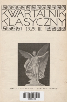 Kwartalnik Klasyczny. R. 3, 1929, nr 1