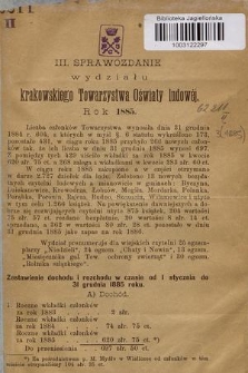 III. Sprawozdanie Wydziału Krakowskiego Towarzystwa Oświaty Ludowej : rok 1885