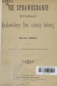 VIII. Sprawozdanie Wydziału Krakowskiego Tow. Oświaty Ludowej : rok 1890