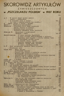 Skorowidz artykułów zamieszczonych w „Pszczelarzu Polskim” w 1937 roku