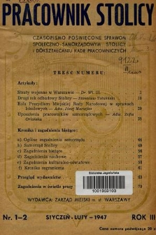 Pracownik Stolicy : czasopismo poświęcone sprawom społeczno-samorządowym stolicy i dokształcaniu kadr pracowniczych. 1947, nr 1-2