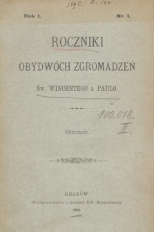 Roczniki Obydwóch Zgromadzeń św. Wincentego à Paulo. R. 1, 1895, nr 1