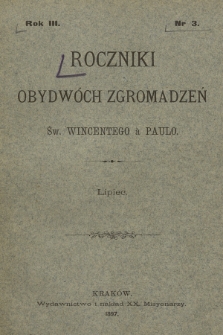 Roczniki Obydwóch Zgromadzeń św. Wincentego à Paulo. R. 3, 1897, nr 3