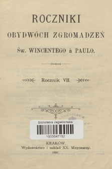 Roczniki Obydwóch Zgromadzeń św. Wincentego à Paulo. R. 7, 1901, Spis rzeczy