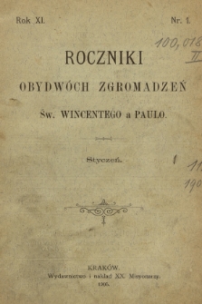 Roczniki Obydwóch Zgromadzeń św. Wincentego a Paulo. R. 11, 1905, nr 1