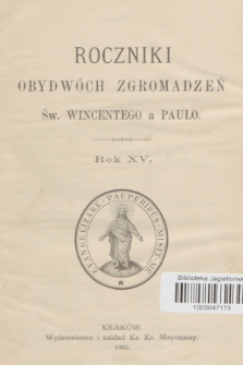 Roczniki Obydwóch Zgromadzeń św. Wincentego a Paulo. R. 15, 1909, Spis rzczy