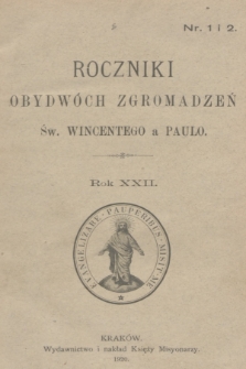Roczniki Obydwóch Zgromadzeń św. Wincentego a Paulo. R. 22, 1920, nr 1-2