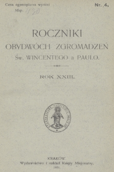 Roczniki Obydwóch Zgromadzeń św. Wincentego a Paulo. R. 23, 1921, nr 4