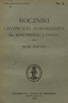 Roczniki Obydwóch Zgromadzeń św. Wincentego a Paulo. R. 27, 1925, nr 2