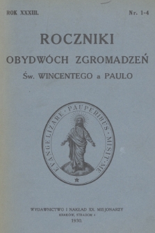 Roczniki Obydwóch Zgromadzeń św. Wincentego a Paulo. R. 33, 1930, nr 1