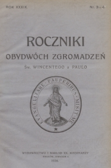 Roczniki Obydwóch Zgromadzeń św. Wincentego a Paulo. R. 39, 1936, nr 3