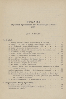 Roczniki Obydwóch Zgromadzeń św. Wincentego a Paulo. R. 40, 1937, Spis rzczy