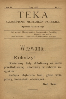 Teka : czasopismo młodzieży polskiej, R.4, 1902, Nr 2 [po konfiskacie]