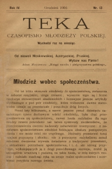 Teka : czasopismo młodzieży polskiej, R.4, 1902, Nr 12