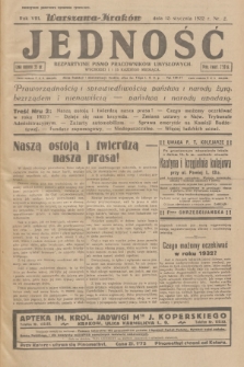 Jedność : bezpartyjne pismo pracowników umysłowych. R.8, 1932, Nr 2