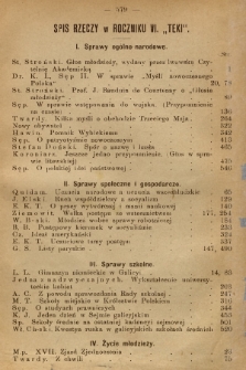 Teka : czasopismo młodzieży polskiej, R.6, 1904, Spis rzeczy w Roczniku VI „Teki”