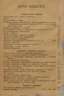 Teka : czasopismo młodzieży polskiej, R. 10, 1908, Spis rzeczy