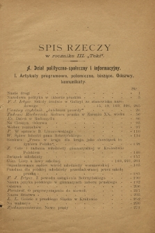 Teka : czasopismo młodzieży polskiej, R.3, T.4, 1901, Spis rzeczy w roczniku III „Teki”