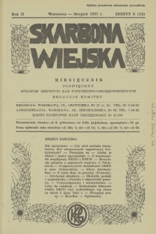 Skarbona Wiejska : miesięcznik poświęcony sprawom gminnych kas pożyczkowo-oszczędnościowych. R.2, 1937, z. 8