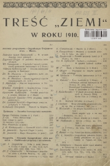 Ziemia : tygodnik krajoznawczy illustrowany. R. 1, 1910, treść „Ziemi” w roku 1910