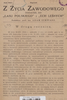 Z Życia Zawodowego : dodatek do „Lasu Polskiego” i „Ech Leśnych”. 1927, No 1