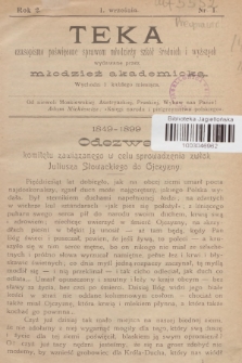 Teka : czasopismo poświęcone sprawom młodzieży szkół średnich i wyższych, R.2, [T.2], [1899], Nr 1
