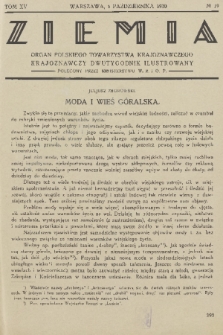 Ziemia : organ Polskiego Towarzystwa Krajoznawczego : dwutygodnik krajoznawczy ilustrowany. R. 15, 1930, nr 19