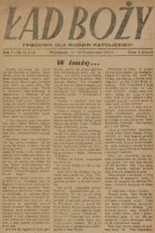 Ład Boży : tygodnik dla rodzin katolickich. R. 3, 1947, nr 41
