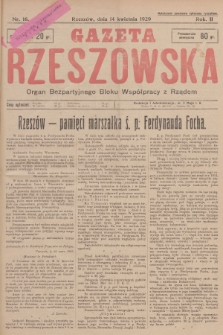 Gazeta Rzeszowska : organ Bezpartyjnego Bloku Współpracy z Rządem. 1929, Nr 16