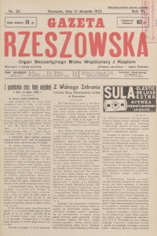 Gazeta Rzeszowska : organ Bezpartyjnego Bloku Współpracy z Rządem. 1933, Nr 33