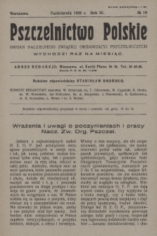 Pszczelnictwo Polskie : organ Naczelnego Związku Towarzystw Pszczelniczych Rzeczypospolitej Polskiej. 1928, nr 10