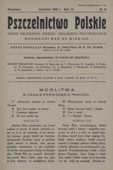 Pszczelnictwo Polskie : organ Naczelnego Związku Towarzystw Pszczelniczych Rzeczypospolitej Polskiej. 1928, nr 12