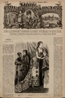Nowe Mody Paryzkie : pismo illustrowane tygodniowe dla kobiet, wychodzące w każdą środę, poświęcone literaturze, wszelkim gałęziom pracy kobiecej oraz modom. R.1 (1880), nr 39