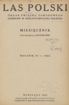 Las Polski : organ Związku Leśników Polskich. R. 3, 1923, Spis rzeczy