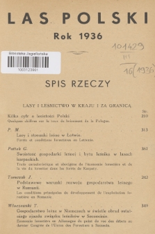 Las Polski. R. 16, 1936, Spis rzeczy