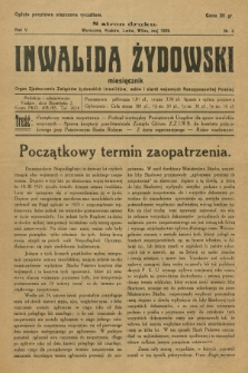 Inwalida żydowski : organ Zjednoczenia Związków Żyd. Inwalidów, Wdów i Sierot Wojennych Rzplitej P. R. 5, 1929, nr 5