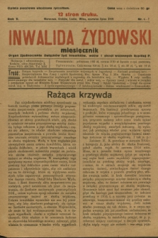 Inwalida żydowski : organ Zjednoczenia Związków Żyd. Inwalidów, Wdów i Sierot Wojennych Rzplitej P. R. 5, 1929, nr 6