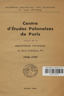 Centre d'Études Polonaises de Paris auprès de la Bibliothèque Polonaise [1936/1937]